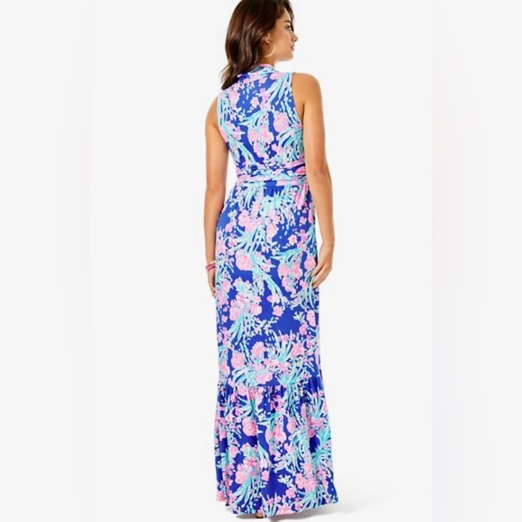 Lilly Pulitzer Toucan Party Corsica Blue Floral Maxi Dress Sleeveless Small - Picture 2 of 10